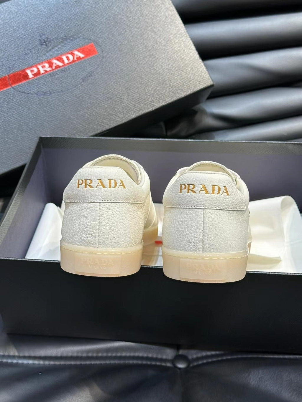 Prada Men's Contrast-Accent Low-Top Sneakers